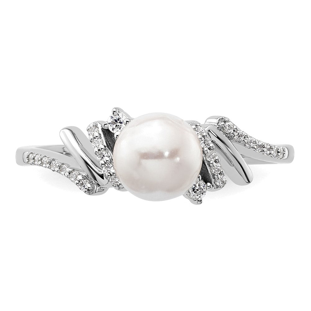 14K White Gold Polished Diamond and Pearl Fashion Ring