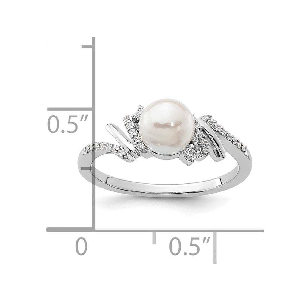 14K White Gold Polished Diamond and Pearl Fashion Ring
