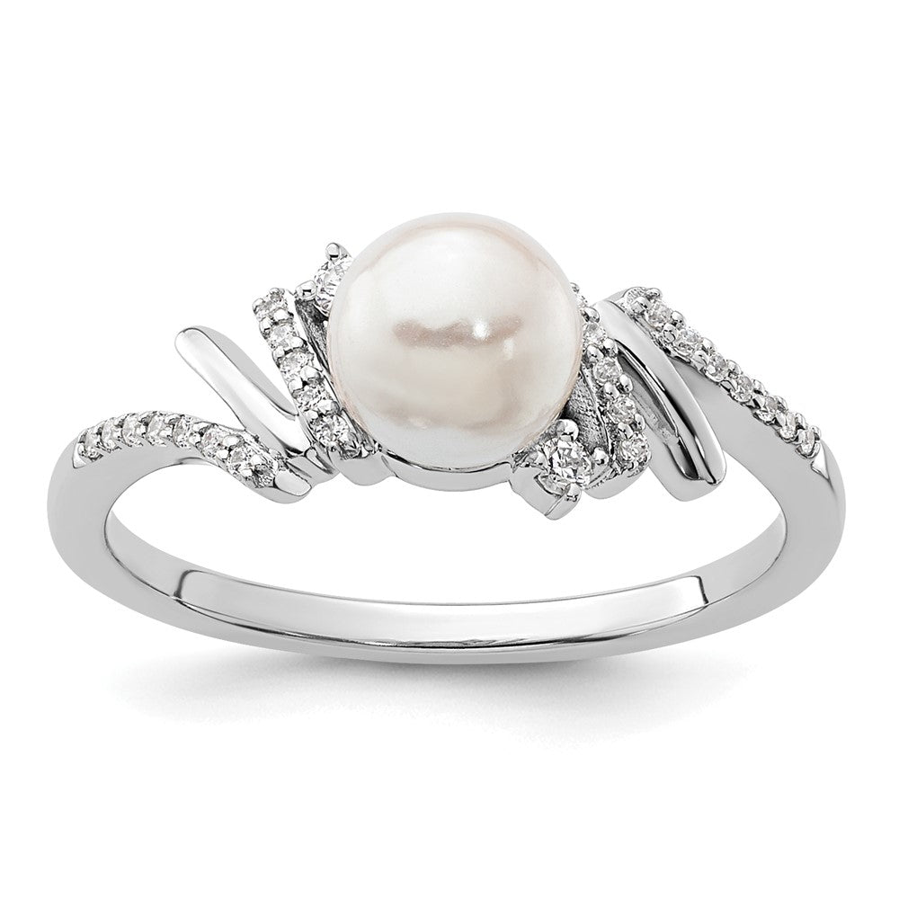14K White Gold Polished Diamond and Pearl Fashion Ring