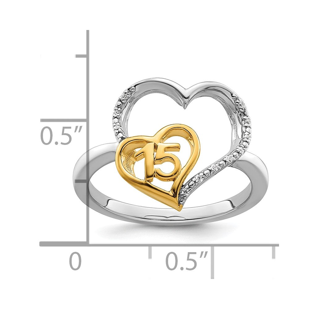 14K Two-tone Polished Diamond Quinceanera Heart Ring