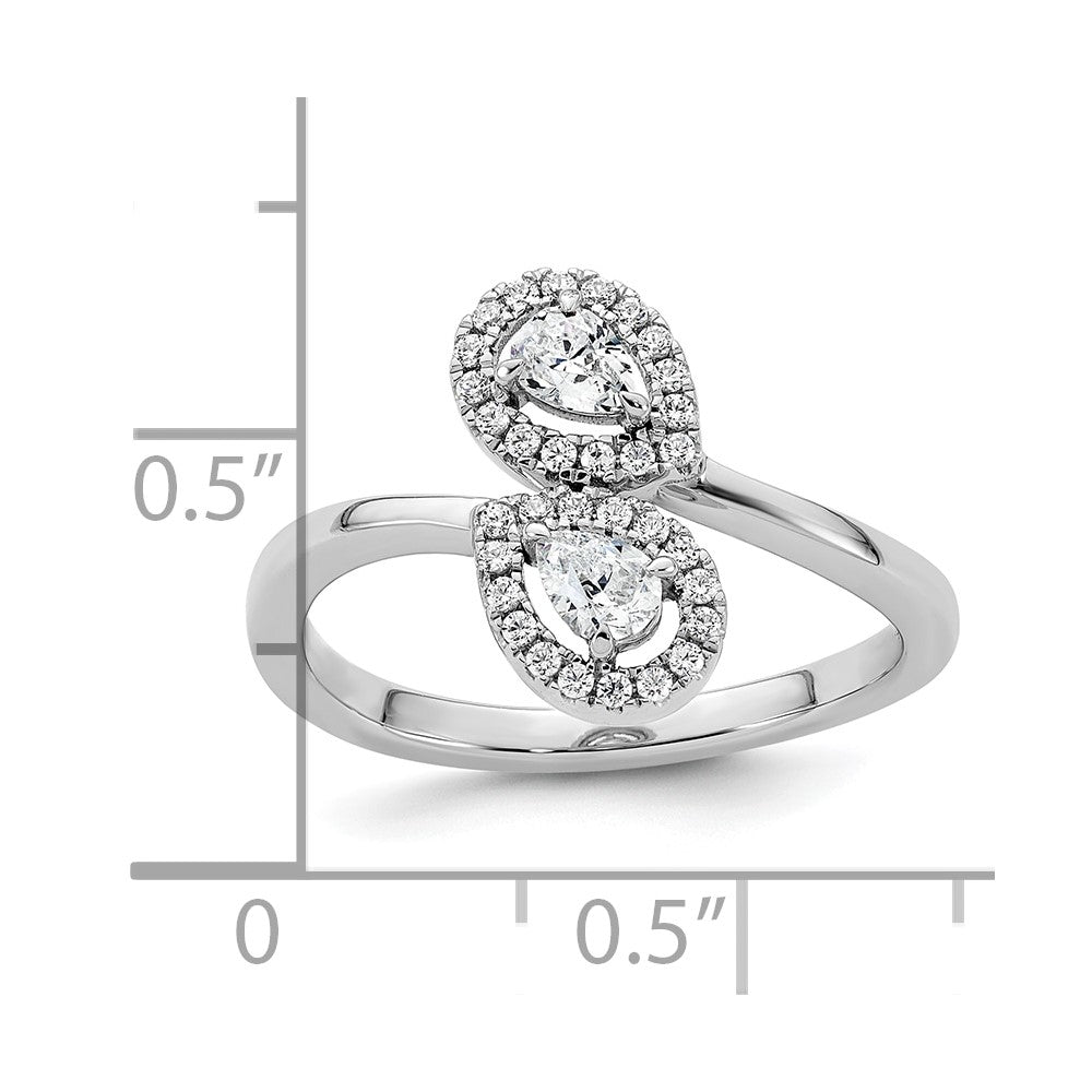14K White Gold Polished Diamond Pear Bypass Ring
