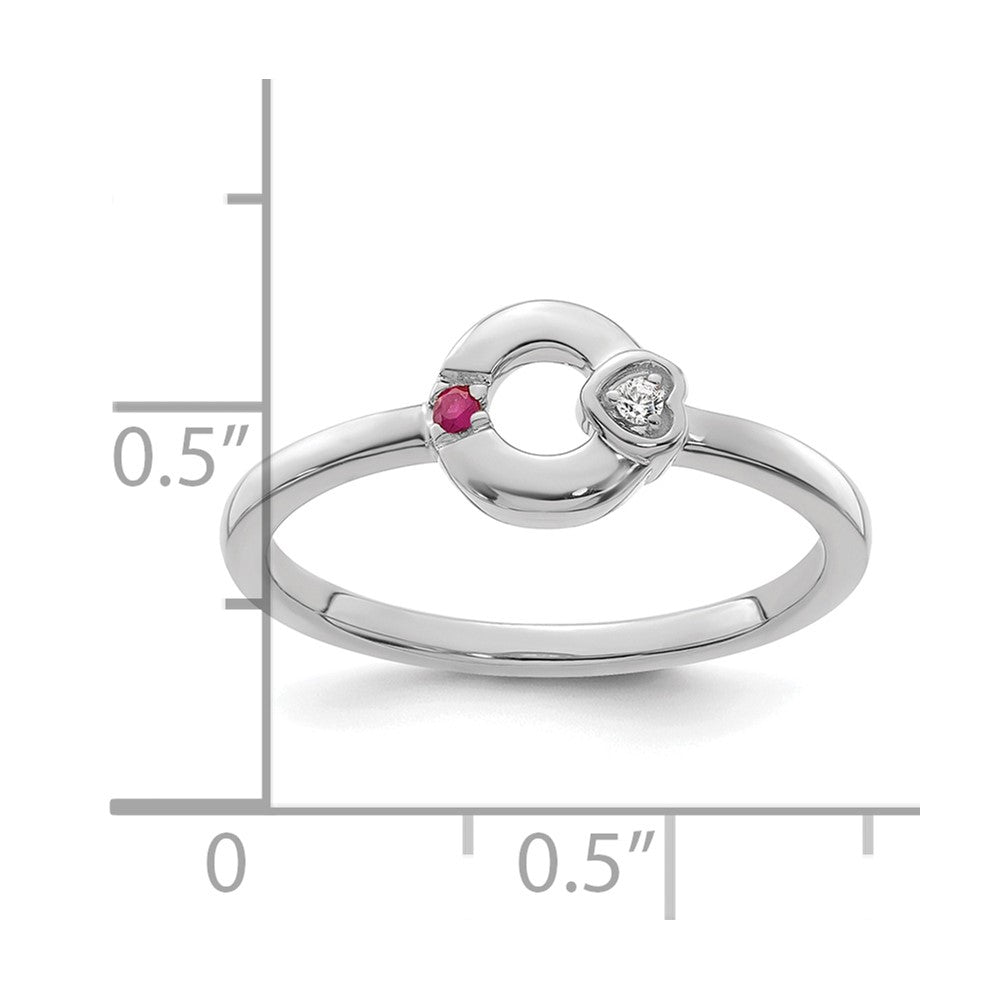 14k WG Dia. Heart w/ 1 Birthstone Mother's Circle Ring Semi-mount