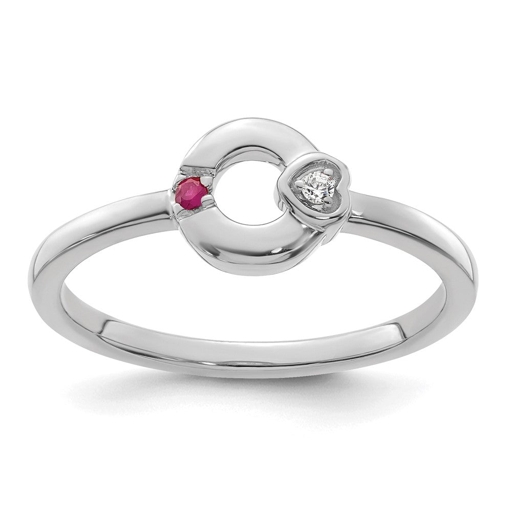 14k WG Dia. Heart w/ 1 Birthstone Mother's Circle Ring Semi-mount