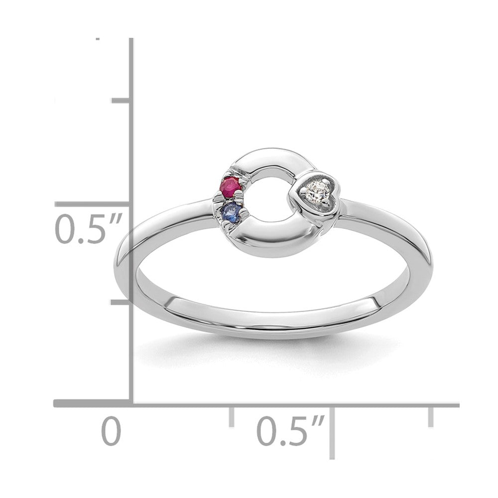 14k WG Dia. Heart w/ 2 Birthstone Mother's Circle Ring Semi-mount