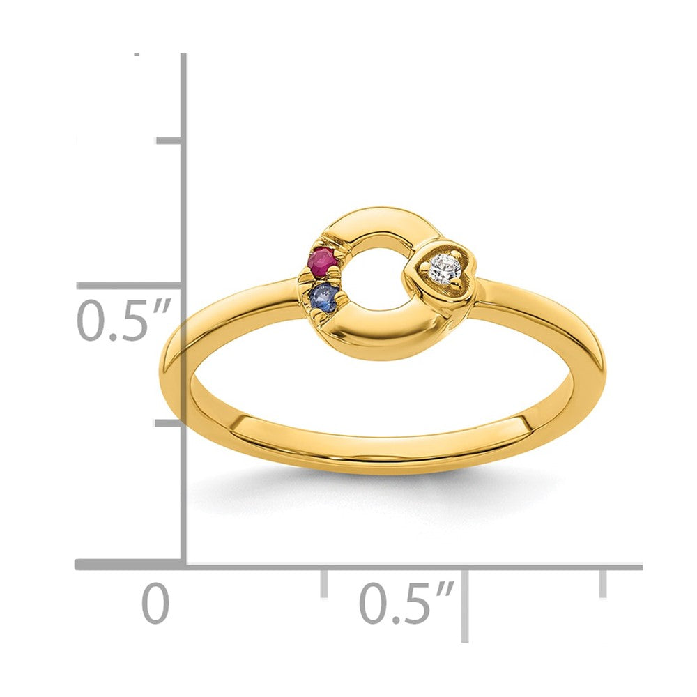 14k Dia. Heart with 2 Birthstone Mother's Circle Ring Semi-mount