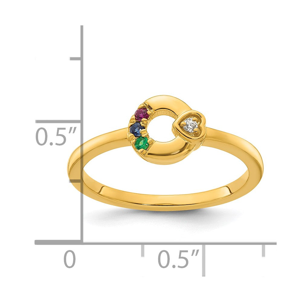 14k Dia. Heart w/ 3 Birthstone Mother's Circle Ring Semi-mount