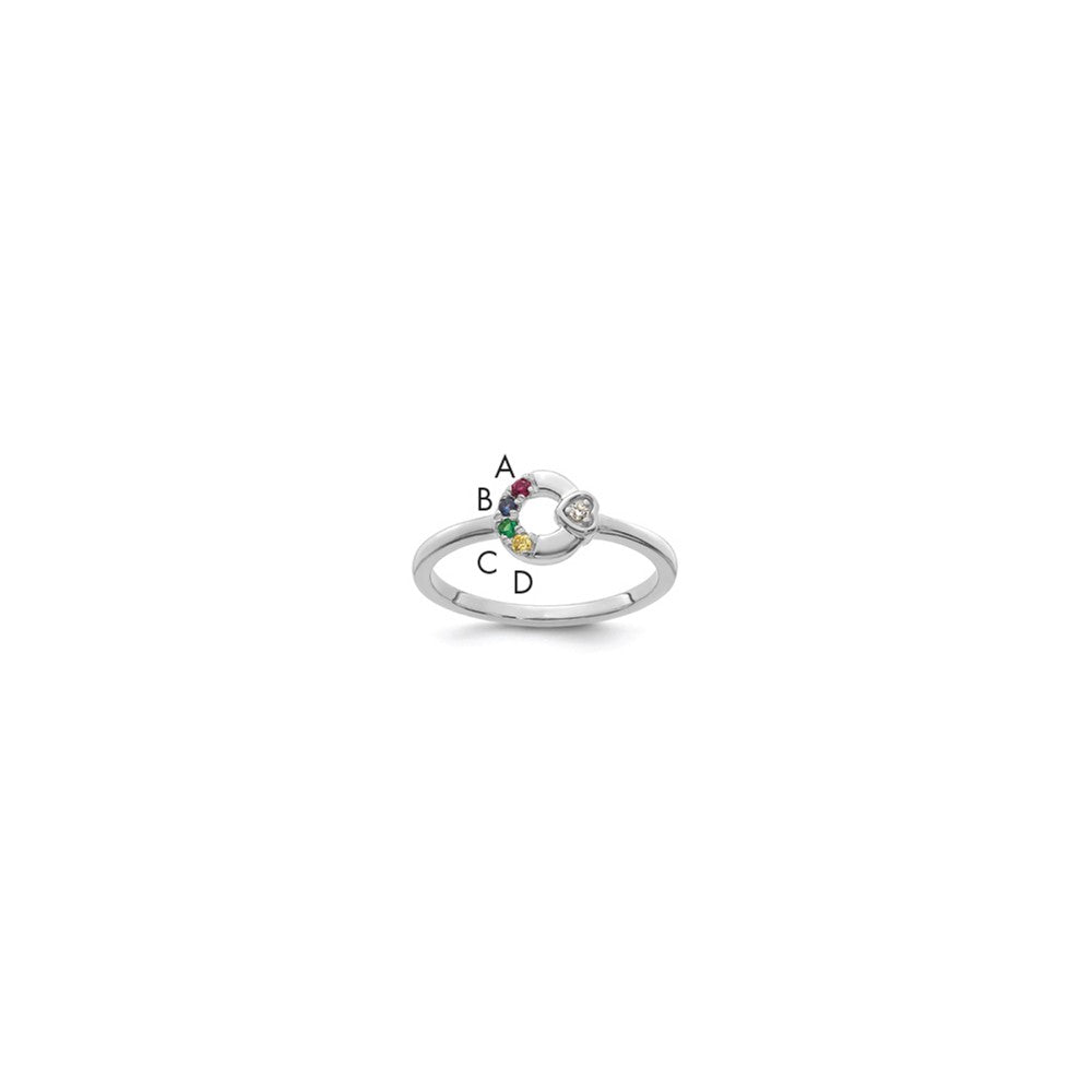 14k WG Dia. Heart w/ 4 Birthstone Mother's Circle Ring Semi-mount