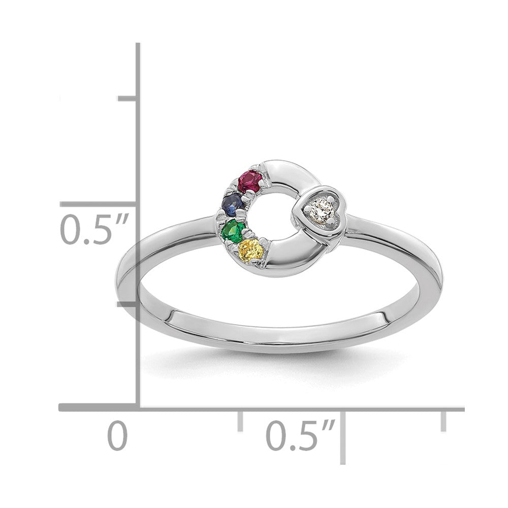 14k WG Dia. Heart w/ 4 Birthstone Mother's Circle Ring Semi-mount