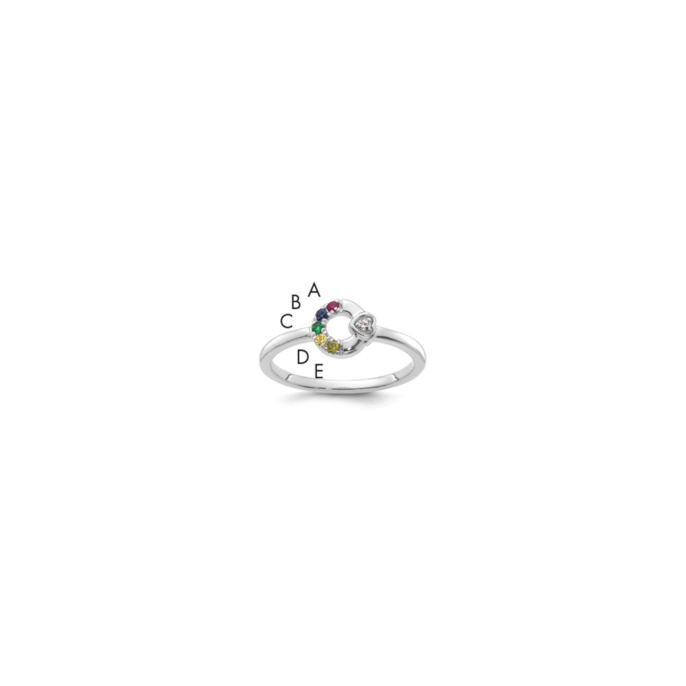 14k WG Dia. Heart w/ 5 Birthstone Mother's Circle Ring Semi-mount