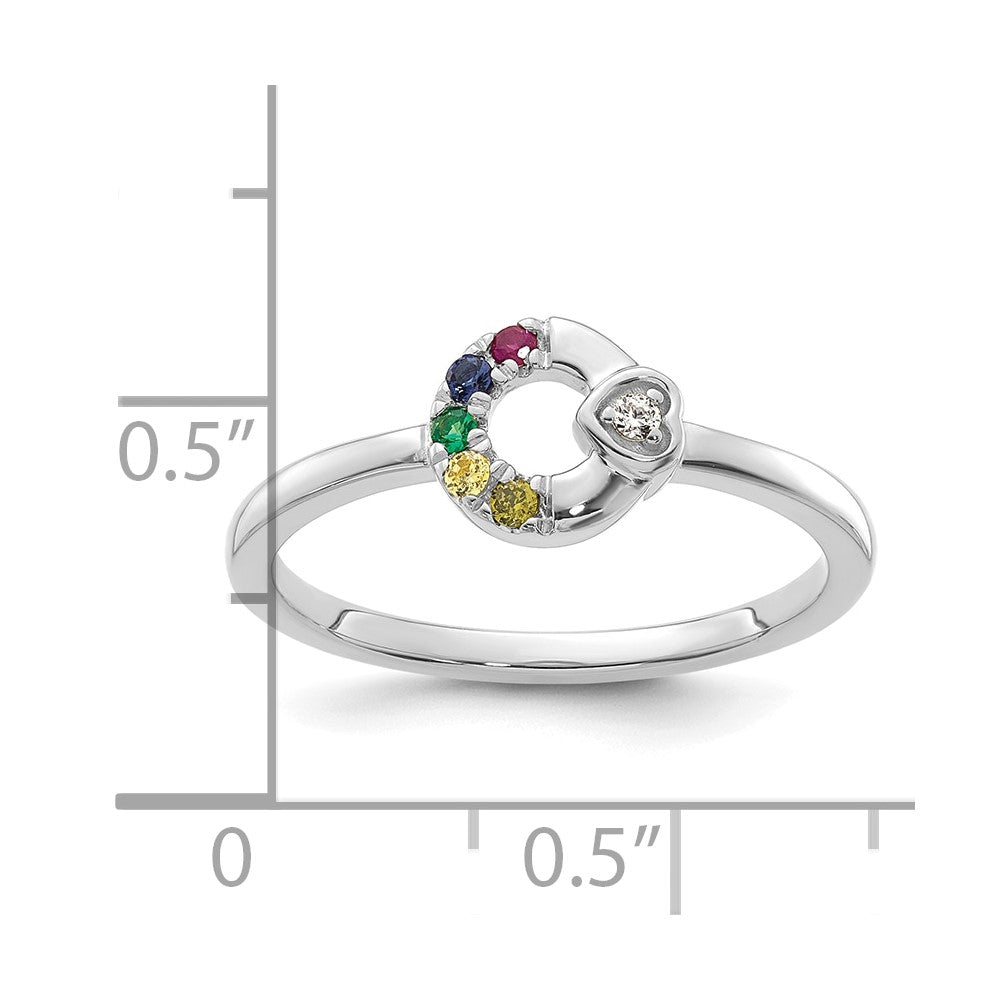 14k WG Dia. Heart w/ 5 Birthstone Mother's Circle Ring Semi-mount
