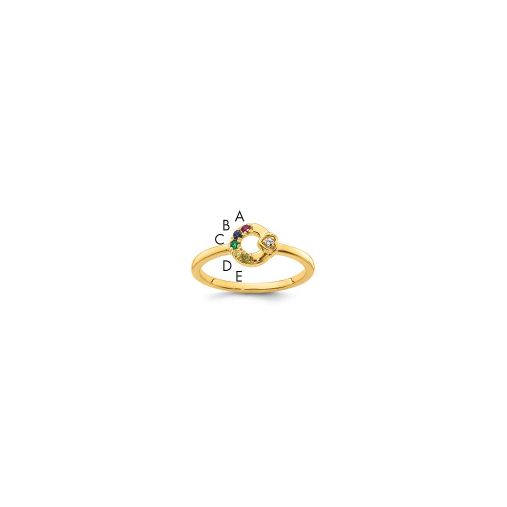 14k Diamond Heart w/ 5 Birthstone Mother's Circle Ring Semi-mount