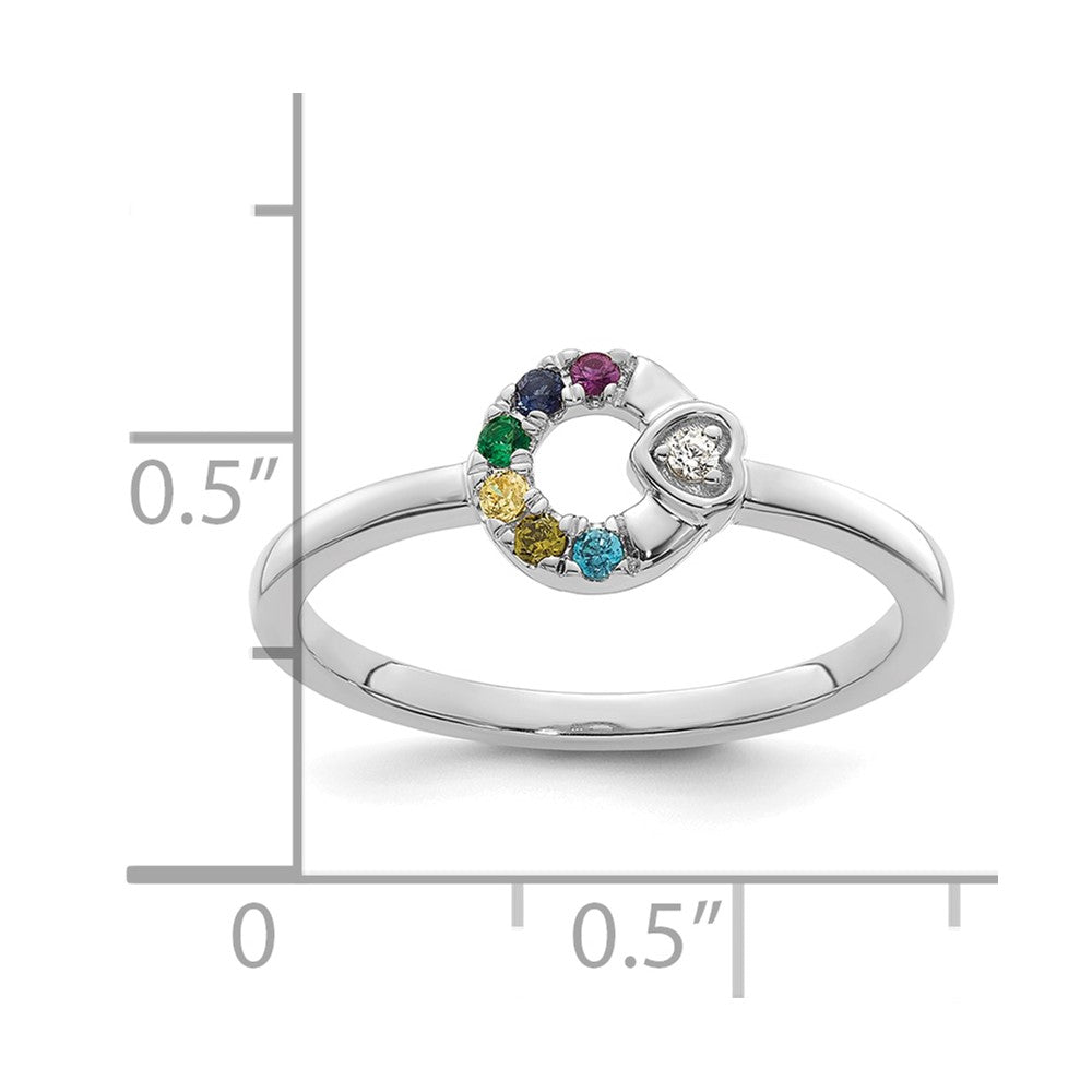 14k WG Dia. Heart w/ 6 Birthstone Mother's Circle Ring Semi-mount