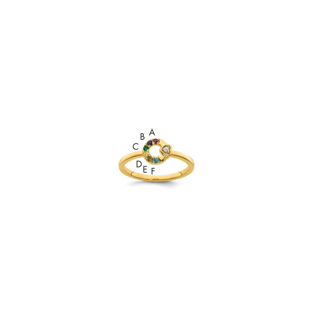 14k Dia. Heart with 6 Birthstone Mother's Circle Ring Semi-mount