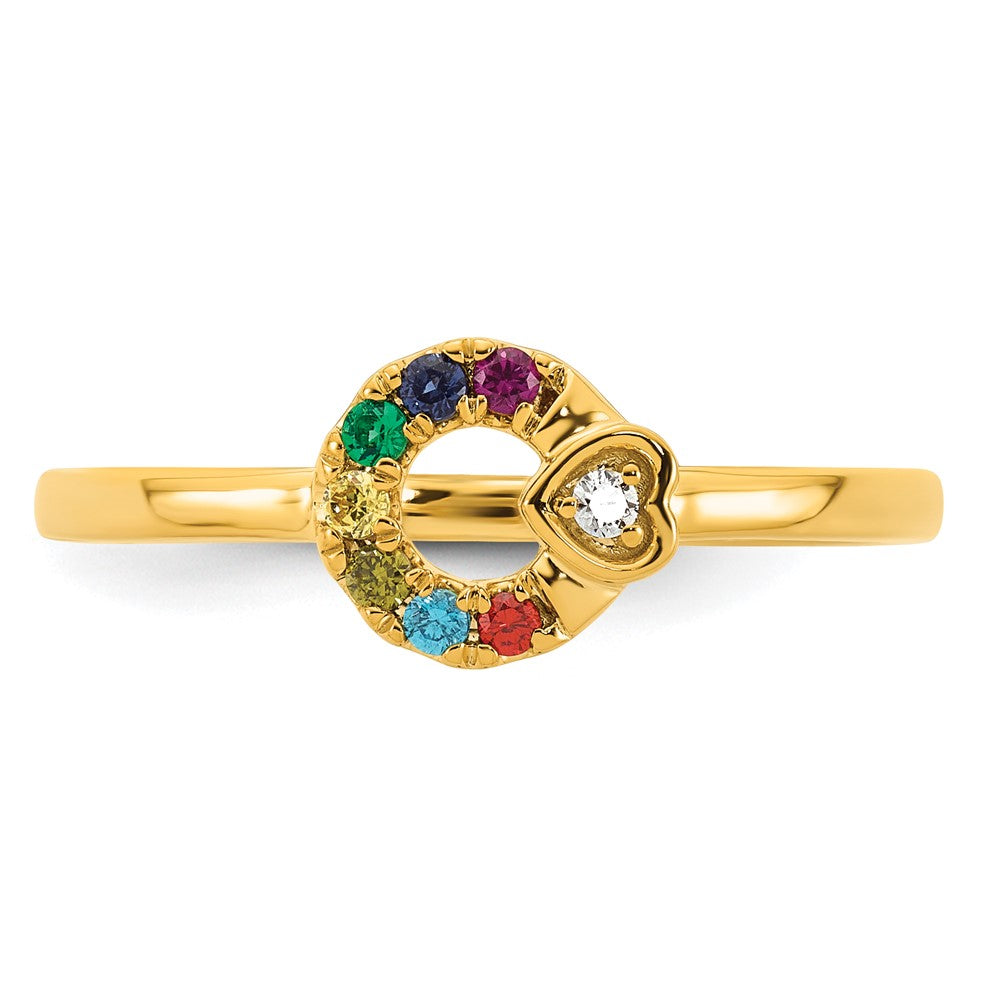 14k Dia.Heart with 7 Birthstone Mother's Circle Ring Semi-mount