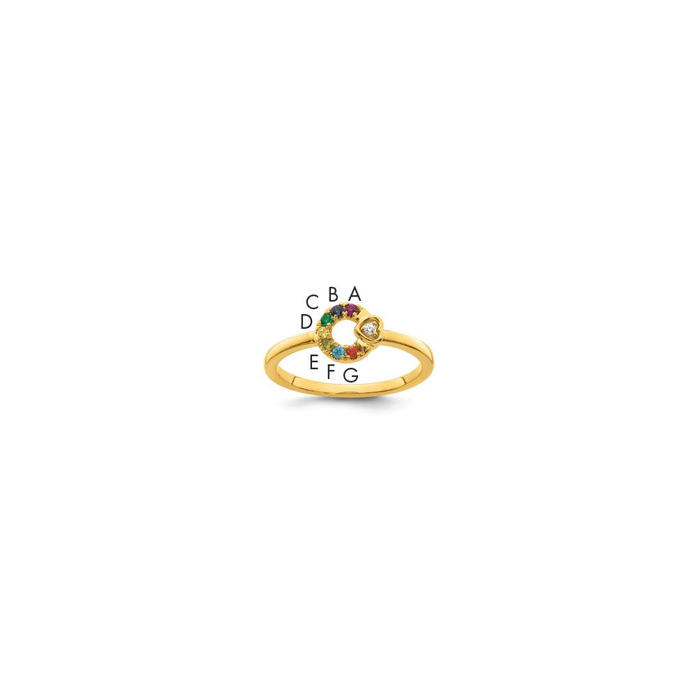 14k Dia.Heart with 7 Birthstone Mother's Circle Ring Semi-mount