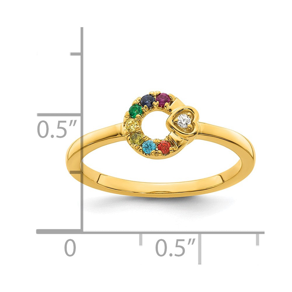 14k Dia.Heart with 7 Birthstone Mother's Circle Ring Semi-mount