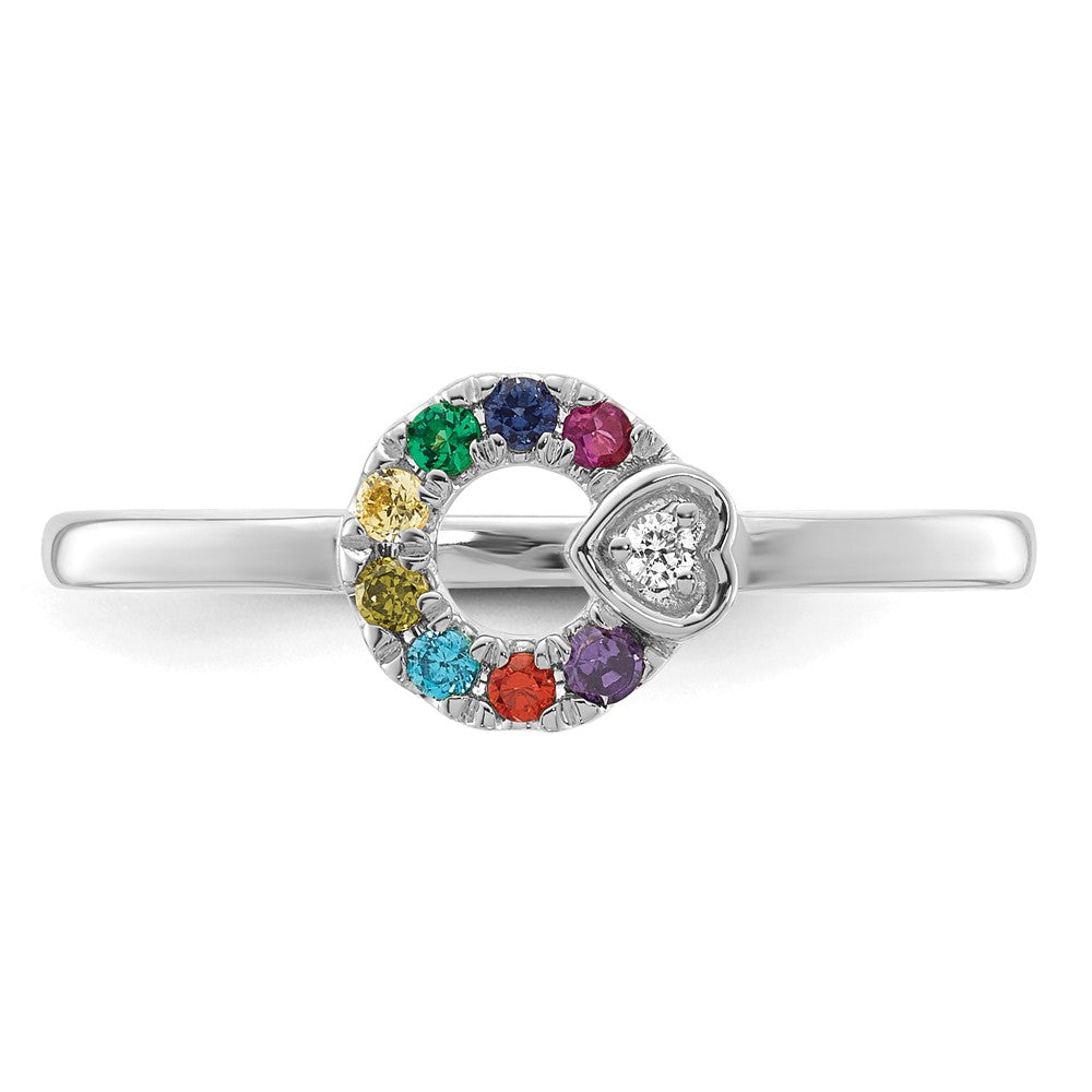 14k WG Dia. Heart w/ 8 Birthstone Mother's Circle Ring Semi-mount
