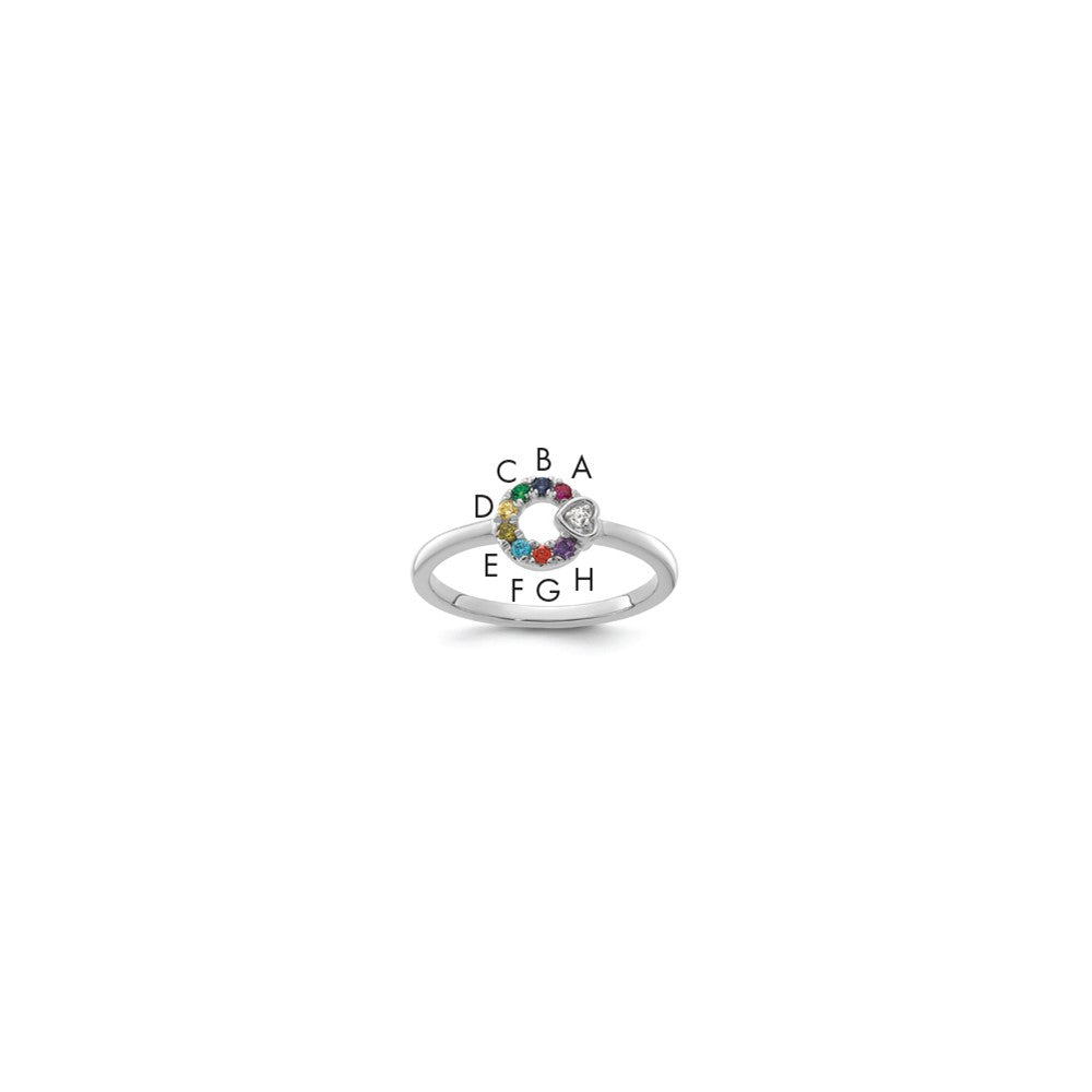 14k WG Dia. Heart w/ 8 Birthstone Mother's Circle Ring Semi-mount