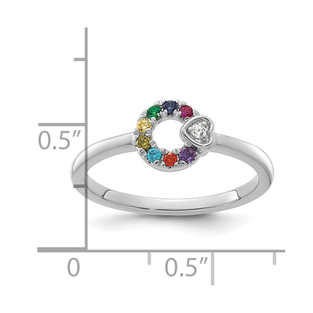 14k WG Dia. Heart w/ 8 Birthstone Mother's Circle Ring Semi-mount