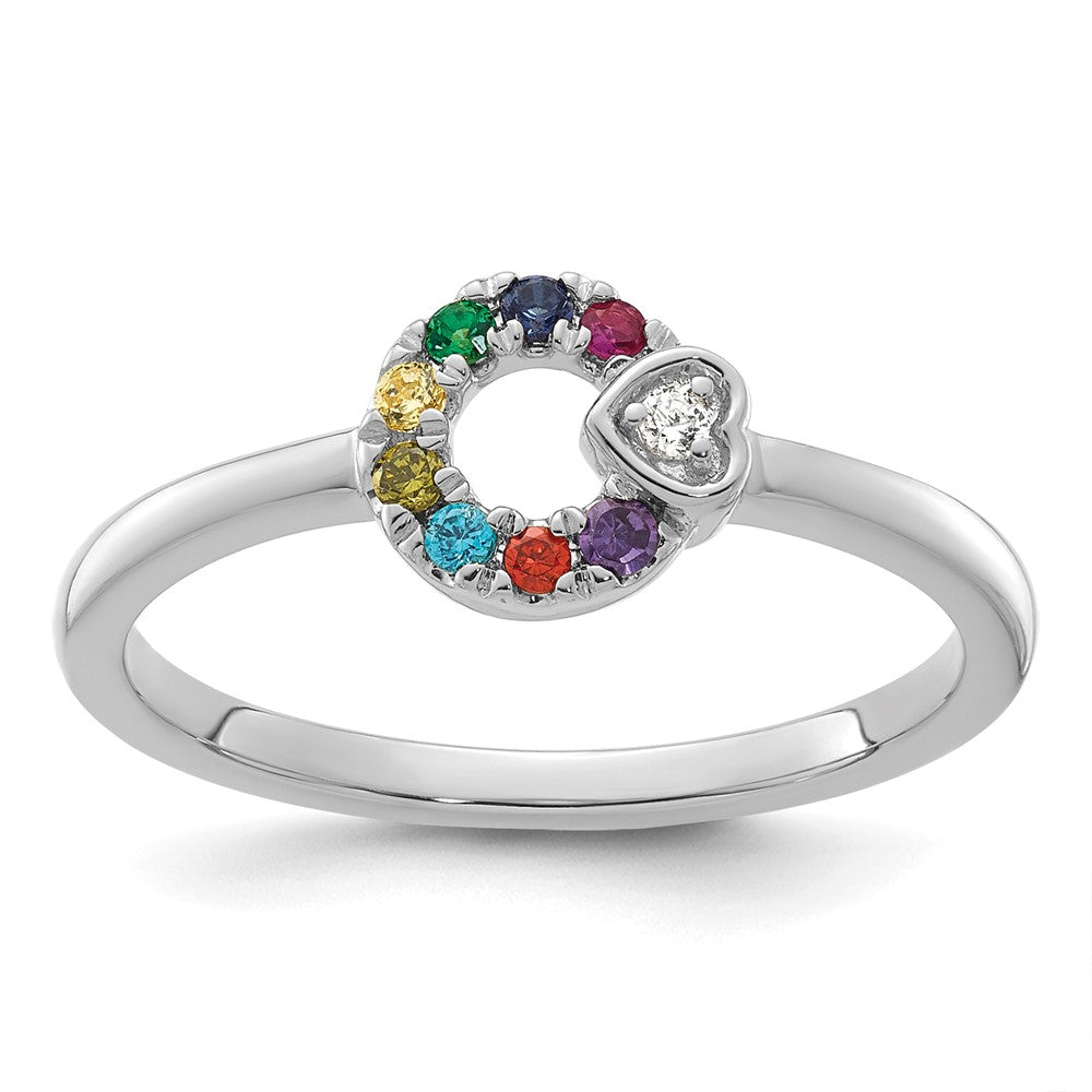 14k WG Dia. Heart w/ 8 Birthstone Mother's Circle Ring Semi-mount