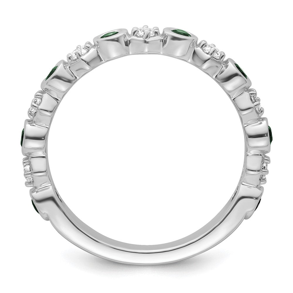 14K White Gold Polished Diamond and Emerald Fashion Ring