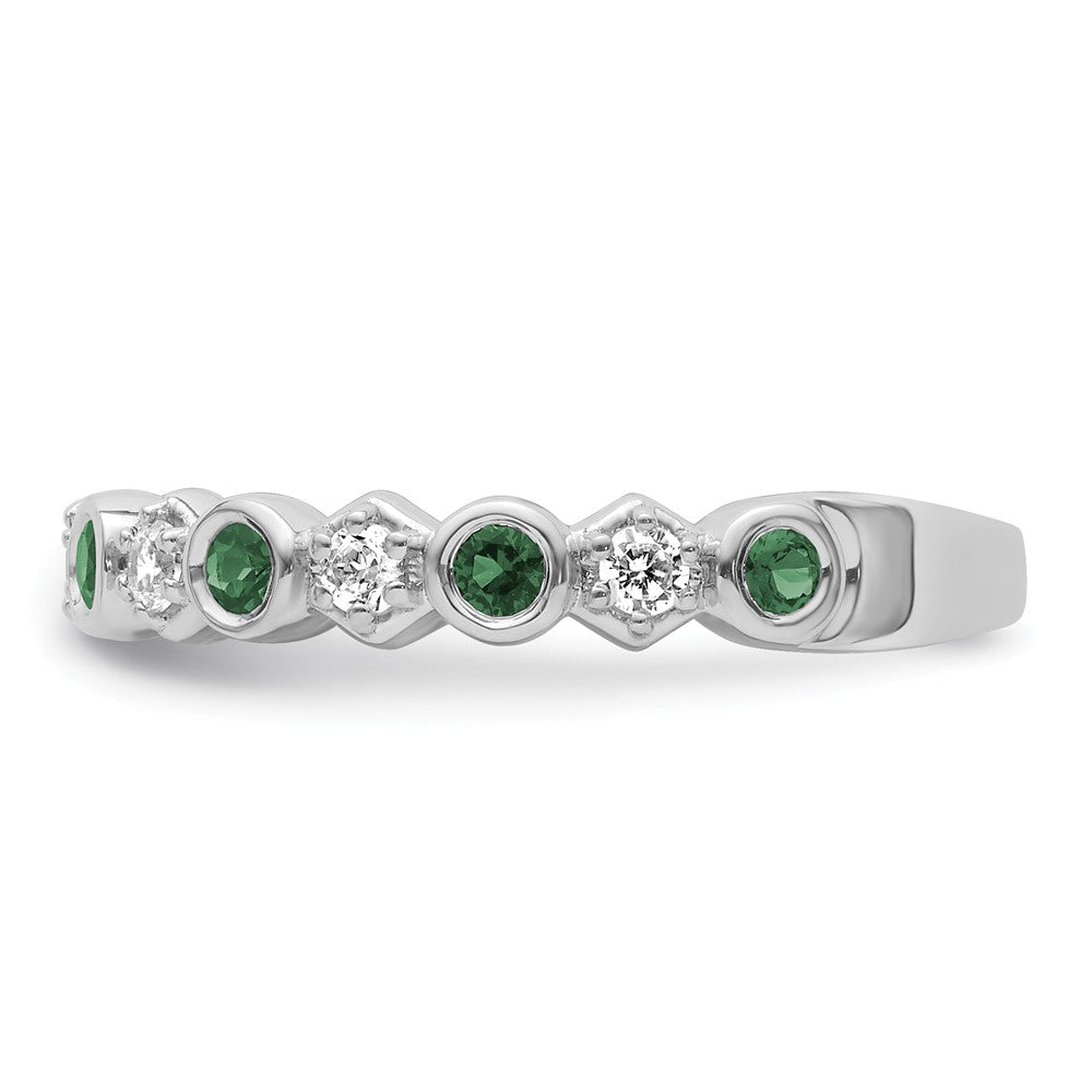 14K White Gold Polished Diamond and Emerald Fashion Ring
