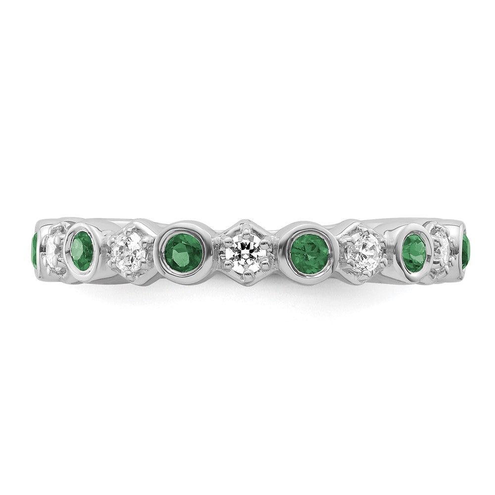 14K White Gold Polished Diamond and Emerald Fashion Ring