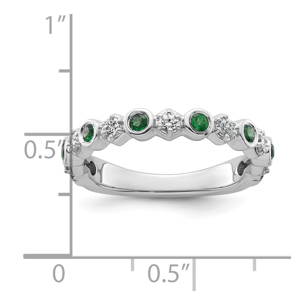 14K White Gold Polished Diamond and Emerald Fashion Ring