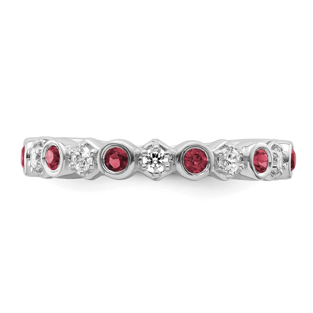 14K White Gold Polished Diamond and Ruby Fashion Ring
