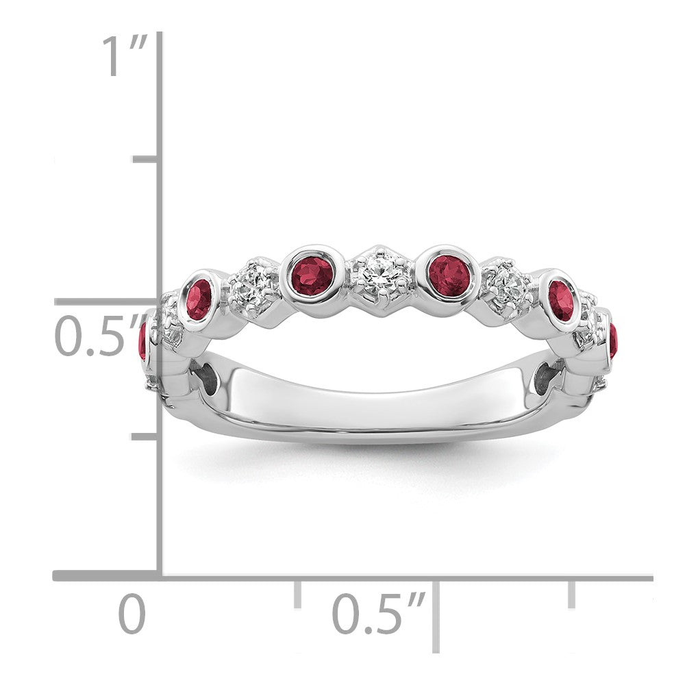 14K White Gold Polished Diamond and Ruby Fashion Ring