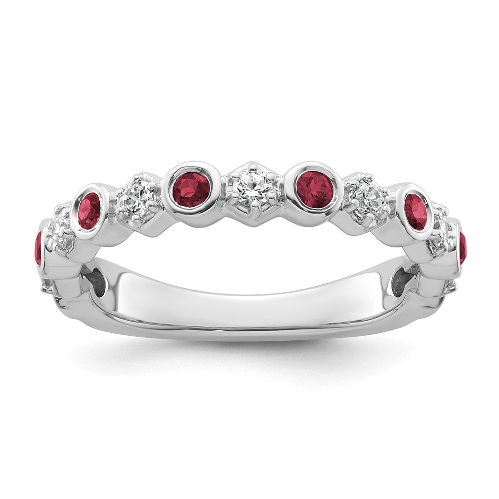 14K White Gold Polished Diamond and Ruby Fashion Ring