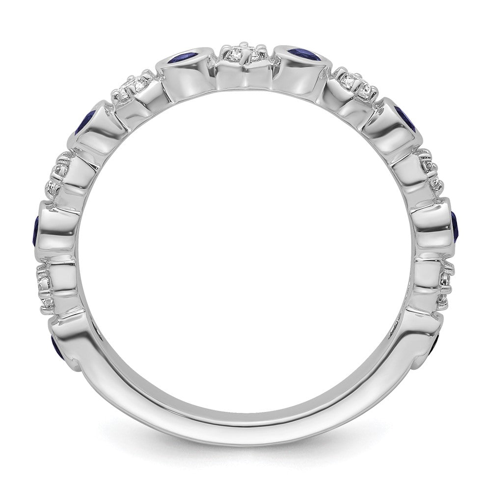 14K White Gold Polished Diamond and Sapphire Fashion Ring