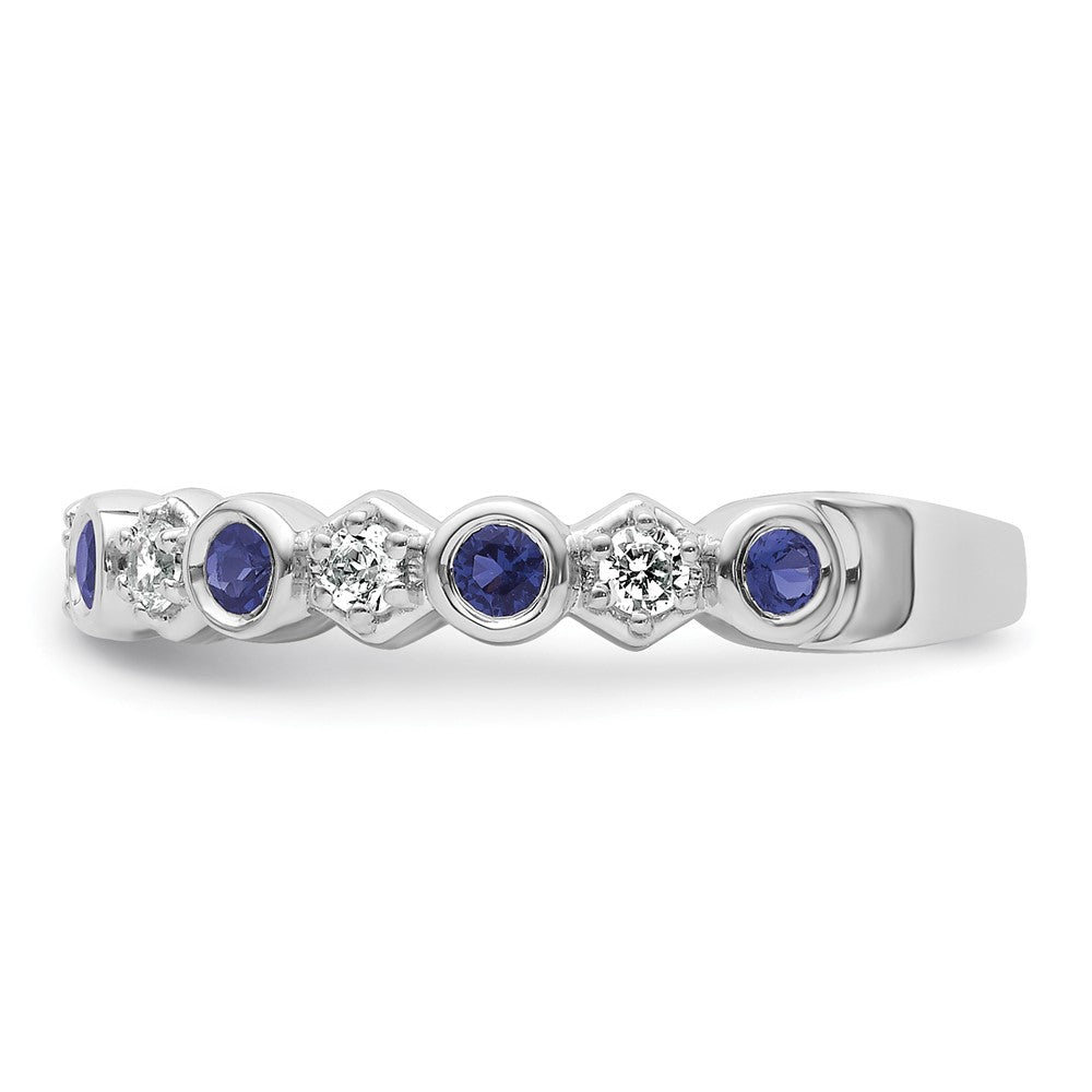 14K White Gold Polished Diamond and Sapphire Fashion Ring