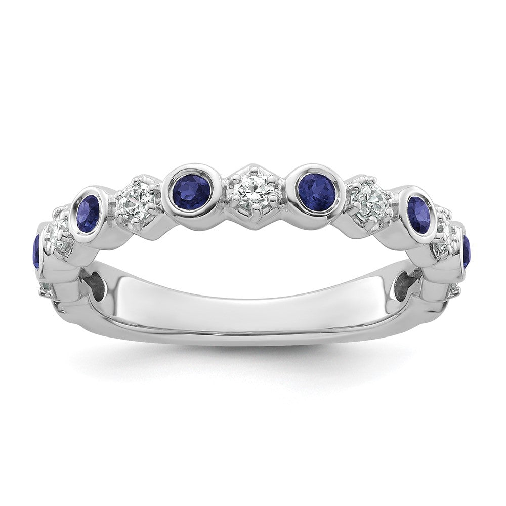 14K White Gold Polished Diamond and Sapphire Fashion Ring