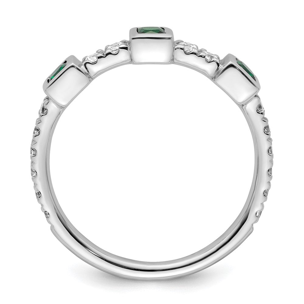 14K White Gold Polished Diamond and Emerald Fashion Ring