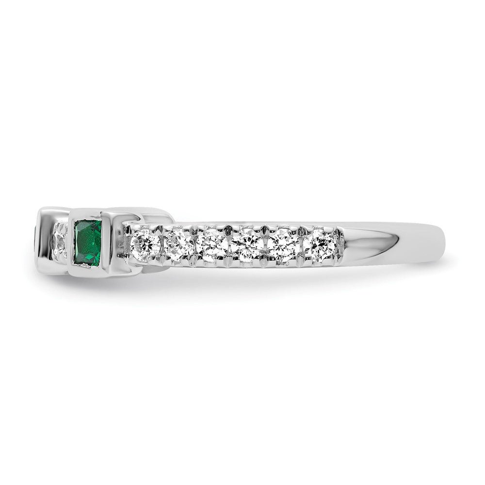 14K White Gold Polished Diamond and Emerald Fashion Ring