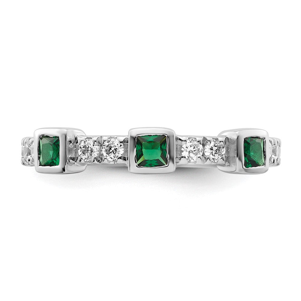 14K White Gold Polished Diamond and Emerald Fashion Ring