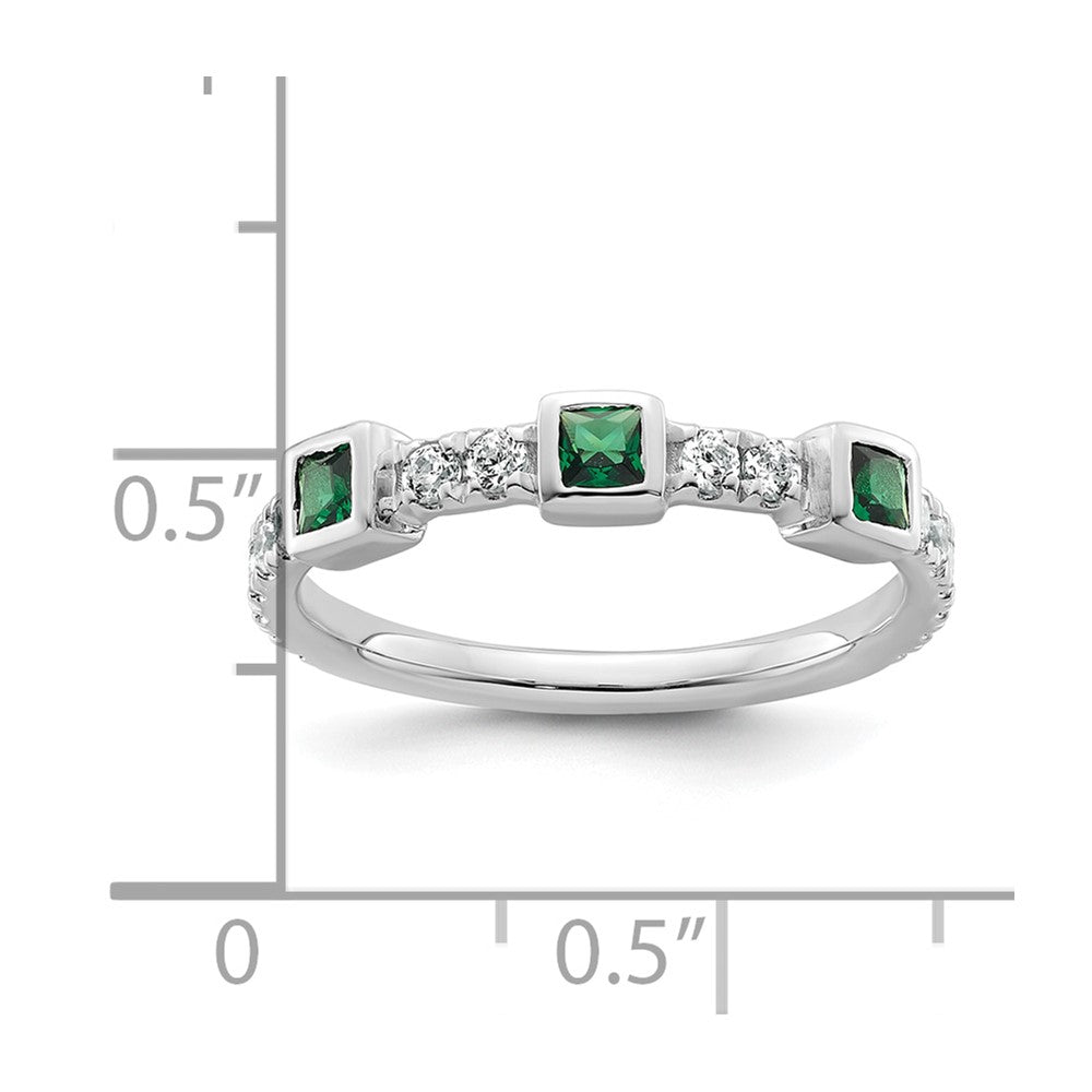 14K White Gold Polished Diamond and Emerald Fashion Ring