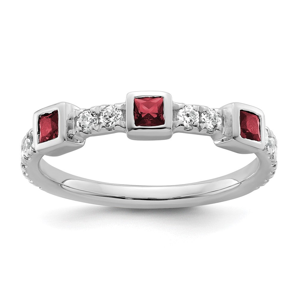 14K White Gold Polished Diamond and Ruby Fashion Ring