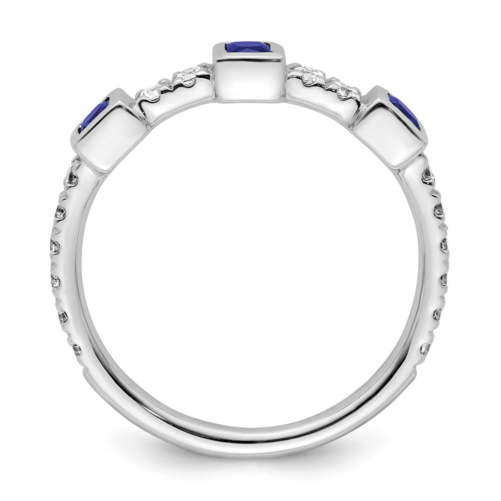 14K White Gold Polished Diamond and Sapphire Fashion Ring