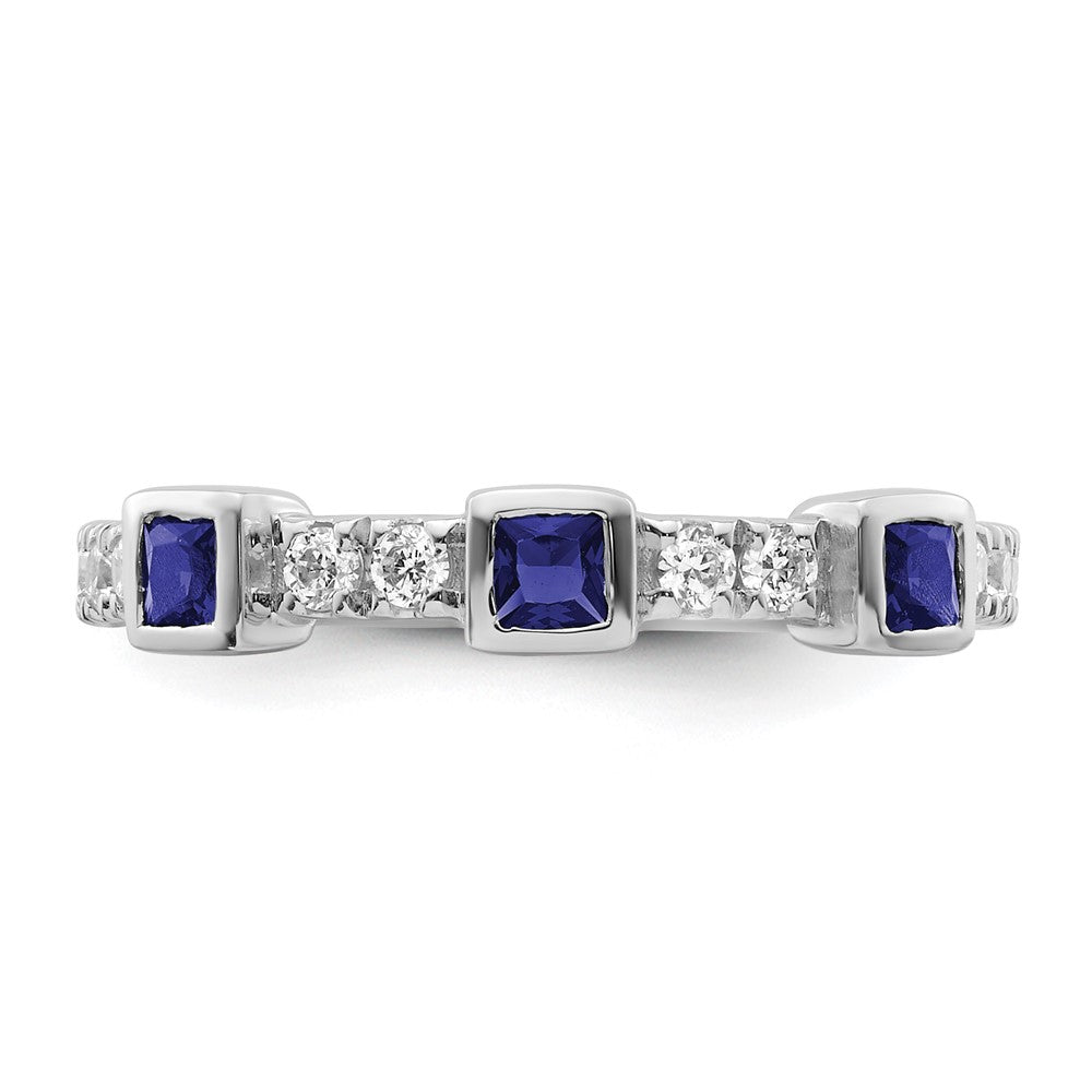 14K White Gold Polished Diamond and Sapphire Fashion Ring