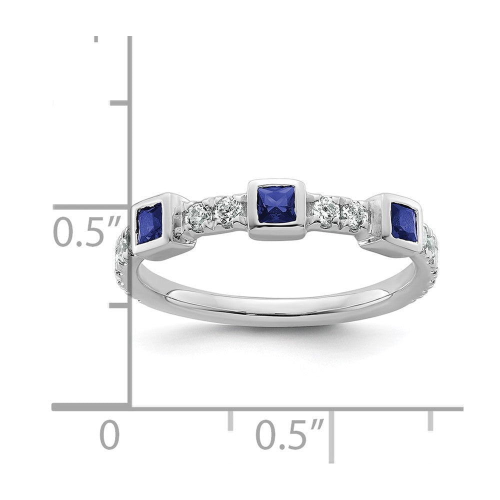 14K White Gold Polished Diamond and Sapphire Fashion Ring