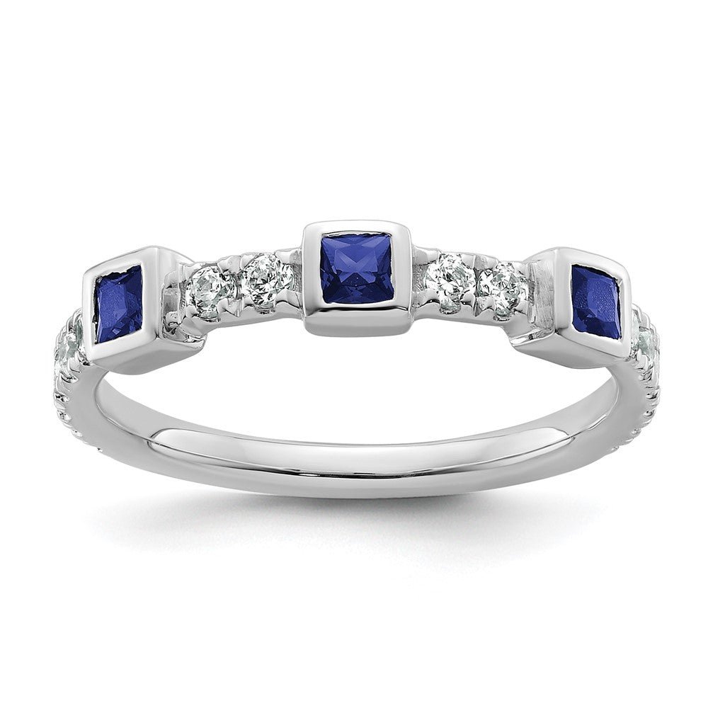 14K White Gold Polished Diamond and Sapphire Fashion Ring