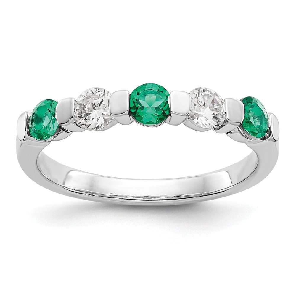 14k White Gold Diamond w/Emerald Band