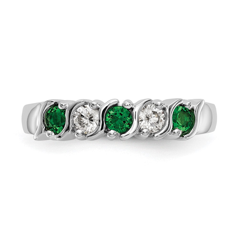 14k White Gold Diamond w/Emerald Band