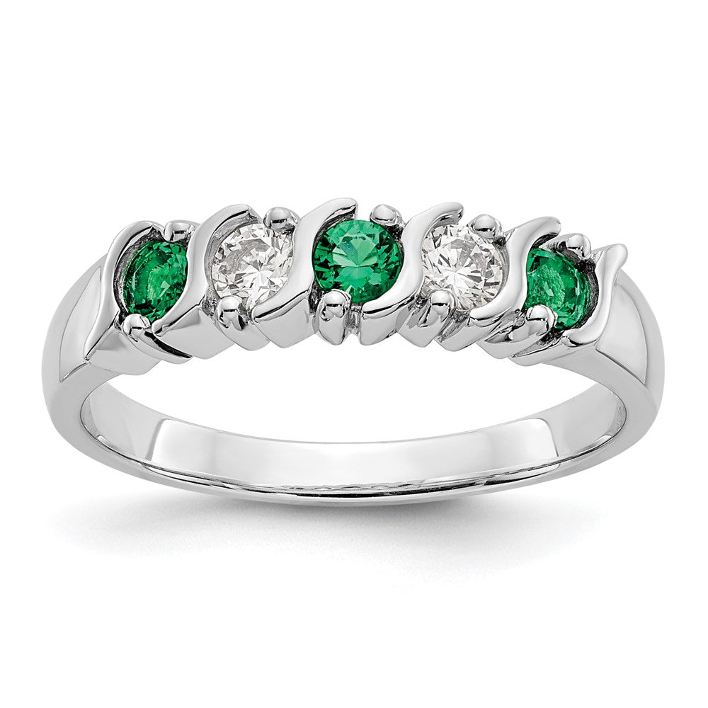 14k White Gold Diamond w/Emerald Band