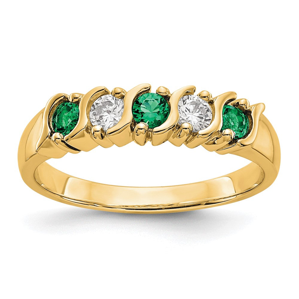 14k Yellow Gold Diamond w/Emerald Band