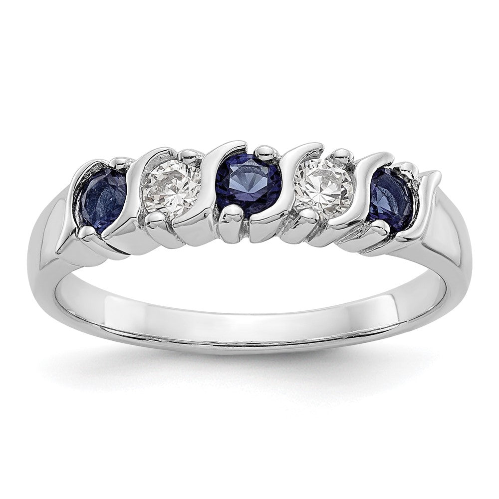 14k White Gold Diamond w/Sapphire Band