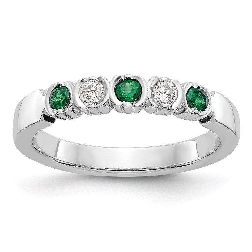 14k White Gold Diamond w/Emerald Band
