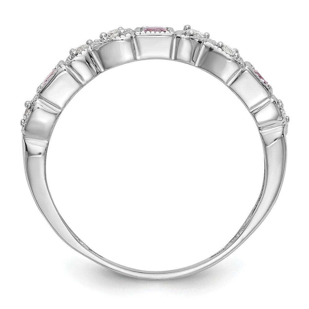 14k White Gold Diamond w/Pink Sapphire Band